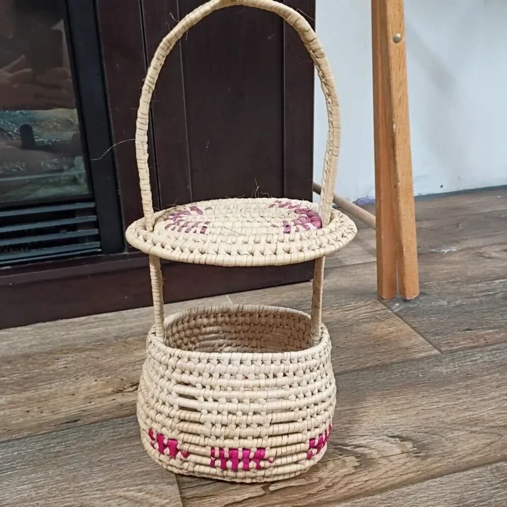 Hand Woven Basket with Handle Country Farmhouse Decor